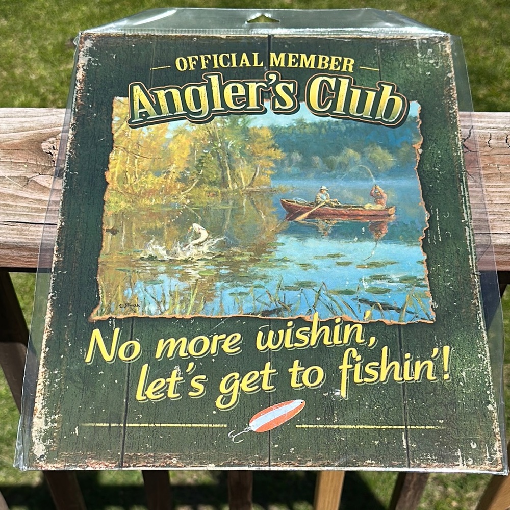 Angler's Club Fishing Sign. New in package.